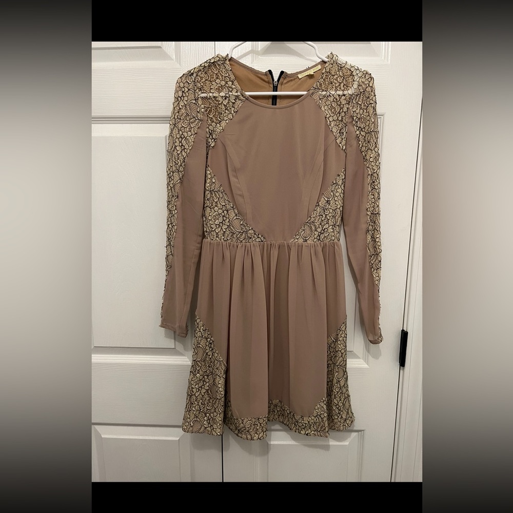 Tan dress with lace accents